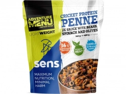 Cvrččí proteinové penne v omáčce s fazolemi, špenátem a olivami 142 g (400 g finálního jídla)