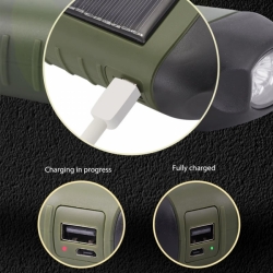 LED svítilna / nouzová power banka - nabíjení microUSB, dynamo, solární článek