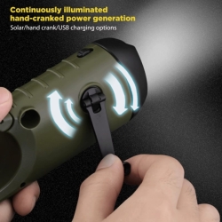 LED svítilna / nouzová power banka - nabíjení microUSB, dynamo, solární článek